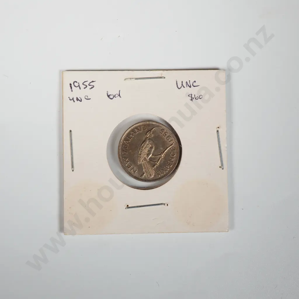 1955 New Zealand  UNC Sixpence  Image 1++