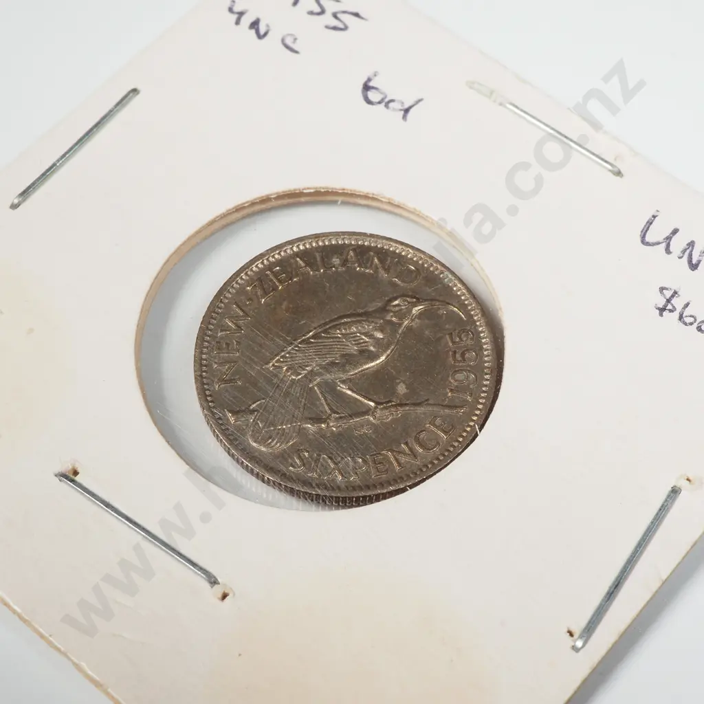 1955 New Zealand  UNC Sixpence  Image 1++
