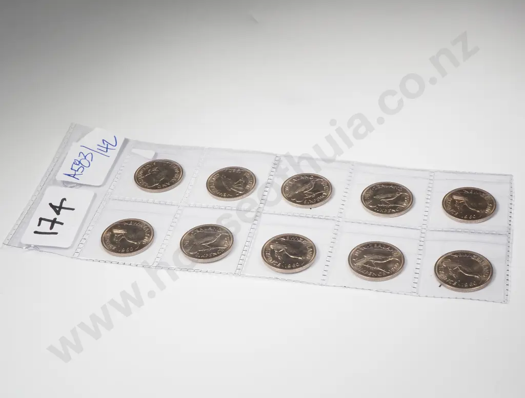 1960 New Zealand Ex Bank Roll Sixpences - Gem UNC - 10 Coins  Image 1++