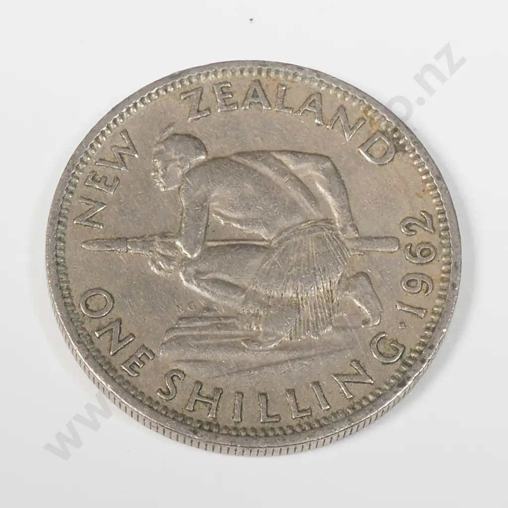 Two 1962 New Zealand Shillings - No Ground Line & 1965 Broke Back Shilling  Image 1++