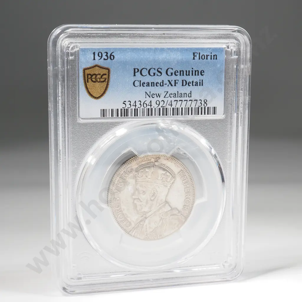 PCGS Slabbed 1936 New Zealand Florin - Cleaned - XF Detail  Image 1++