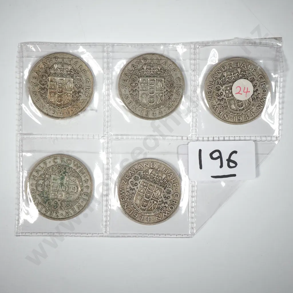 Five 1944 New Zealand Half Crowns  Image 1++