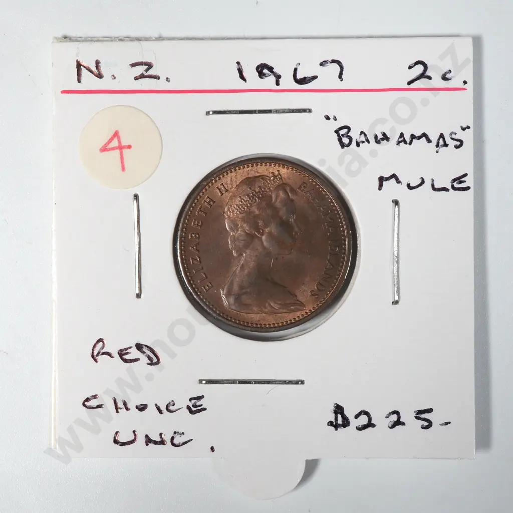 New Zealand Bahamas 2 Cents Mule Coin AUNC CV $150 Image 1++