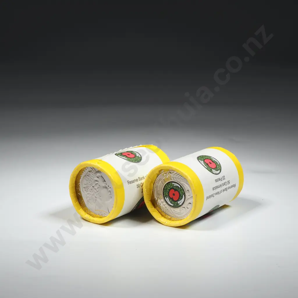 Two New Zealand 2016 Armistice Rolls of Fifty Cent Coins  Image 1++