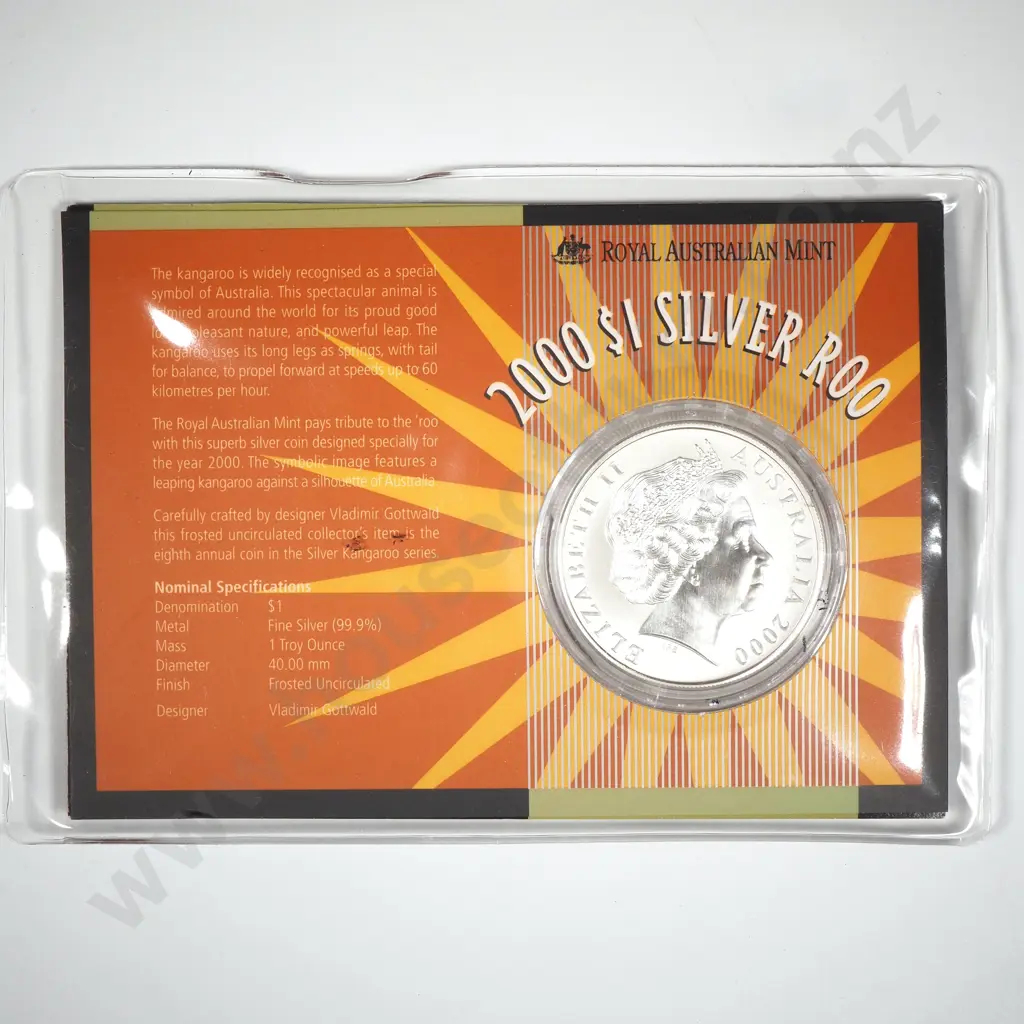 2000 Australia One Dollar One Ounce Silver Kangaroo Coin  Image 1++