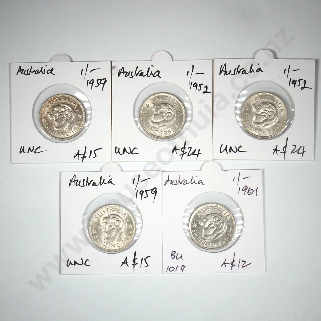Five UNC Australia Shillings Image 1++