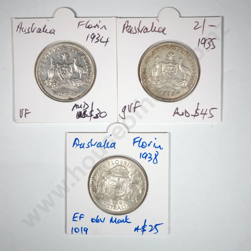Three Carded Silver Australia 1930's Florins  Image 1++