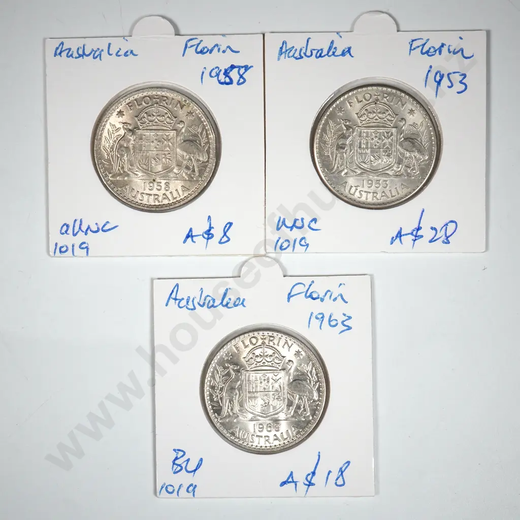 Three Carded UNC Australia Florins  Image 1++