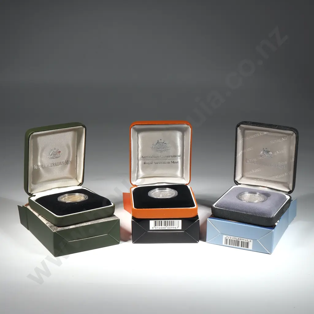 Three Australia Cased Silver Proof Dollar Coins	 Image 1++