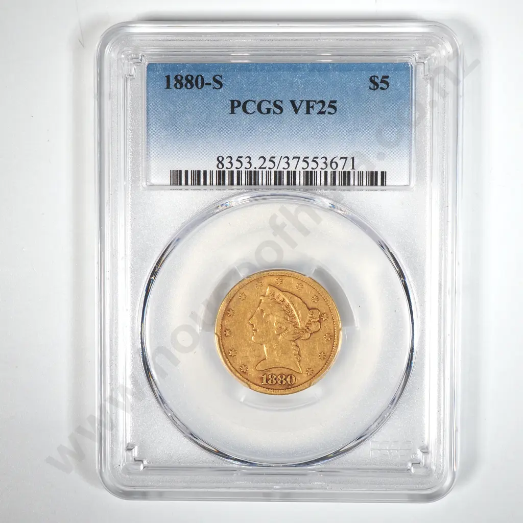 1880-S United States of America Five Dollar Gold Coin - PCGS Graded VF 25  Image 1++
