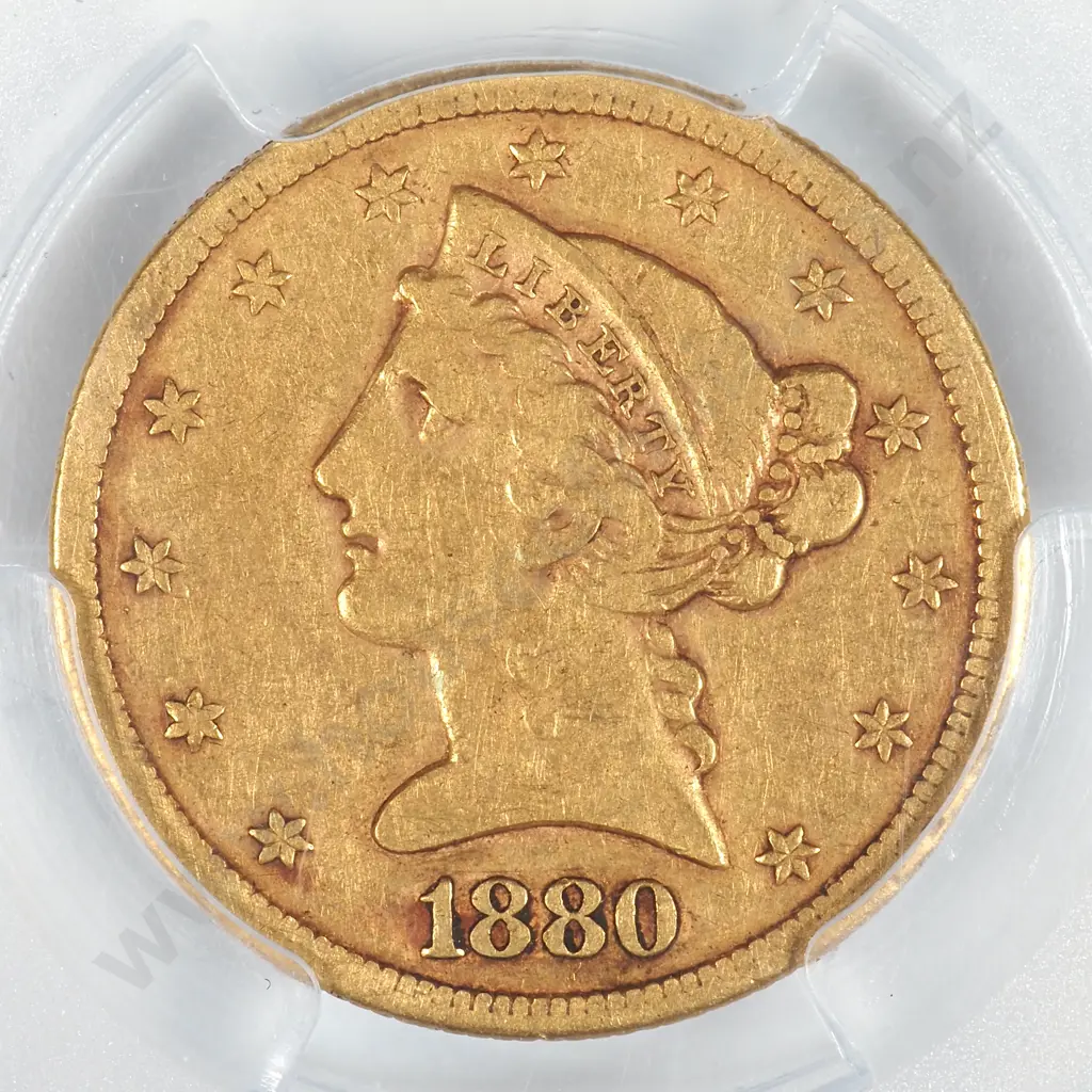 1880-S United States of America Five Dollar Gold Coin - PCGS Graded VF 25  Image 1++