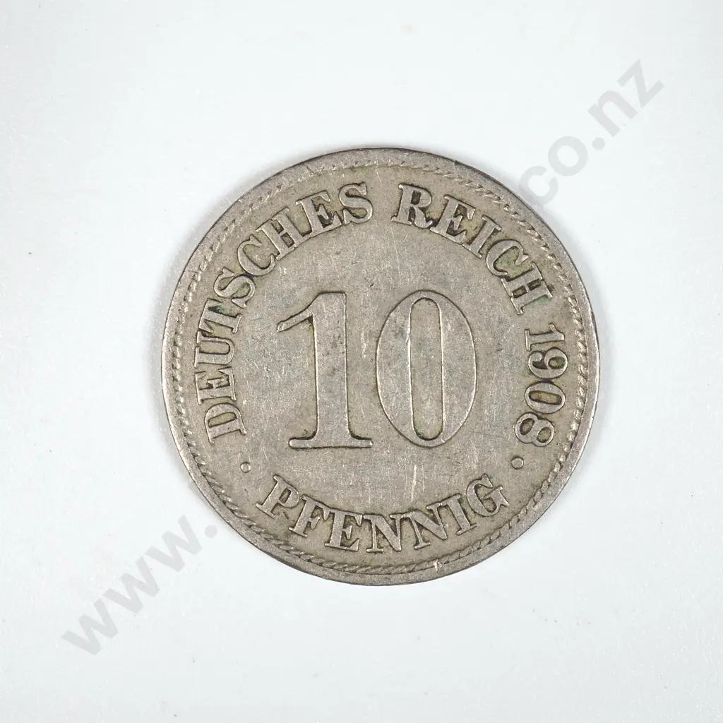 1908 German 10 Pfennig Coin  Image 1++