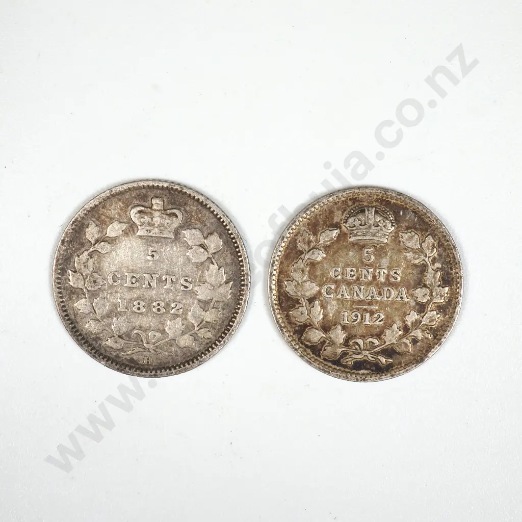 Two Canada Five Cent Coins 1882/1912  Image 1++