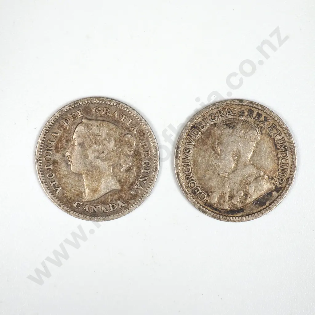 Two Canada Five Cent Coins 1882/1912  Image 1++