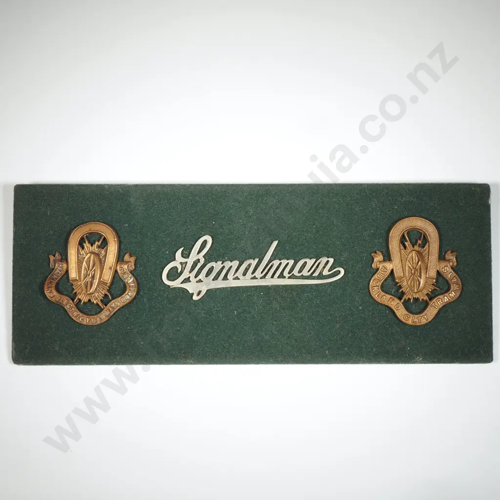 Auckland Electric Tramways Company Cap Badges Mounted on Board Image 1++