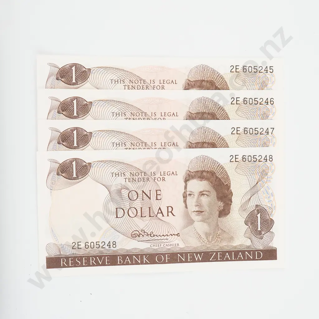 Four Consecutive New Zealand One Dollar Fleming Banknotes  Image 1++