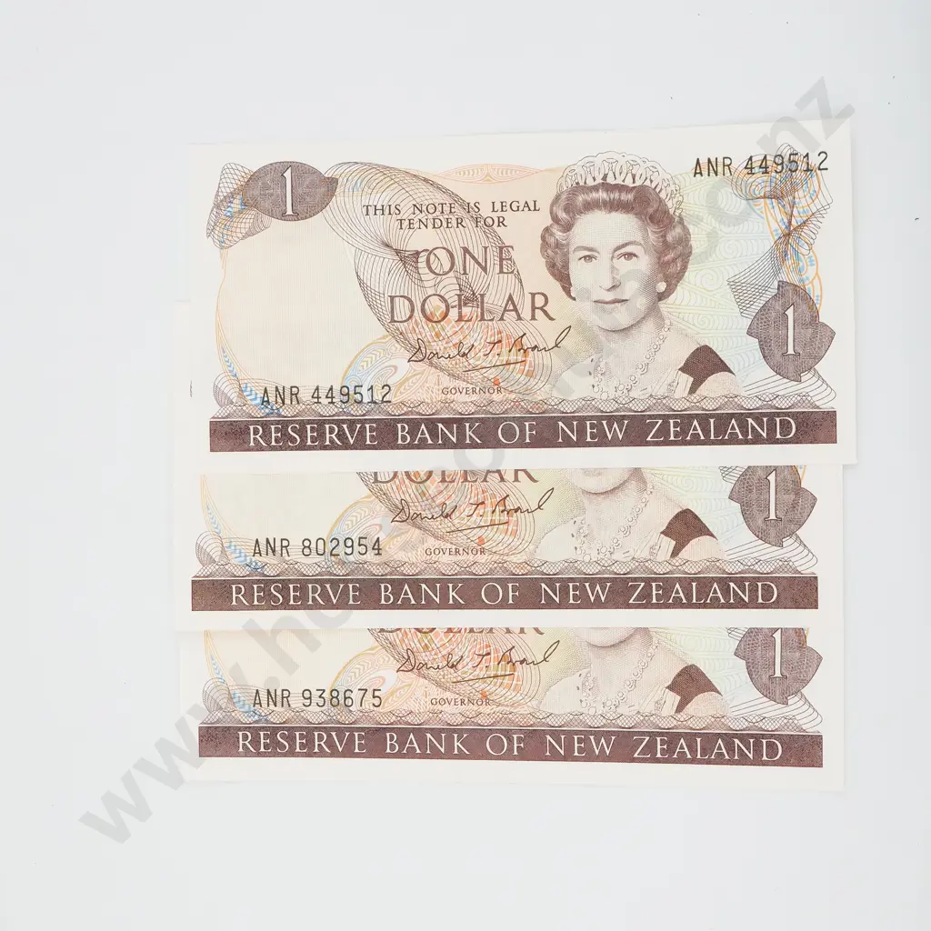 Three AUNC Brash One Dollar Banknotes - Second to Last Prefix  Image 1++