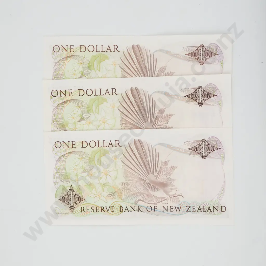 Three AUNC Brash One Dollar Banknotes - Second to Last Prefix  Image 1++
