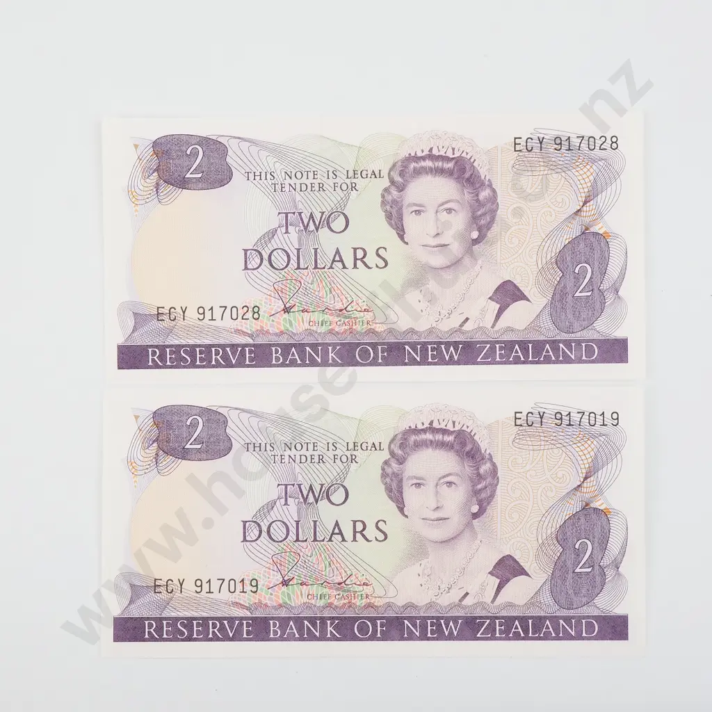 Consecutive Pair of AUNC Hardie Two Dollar Banknotes  Image 1++