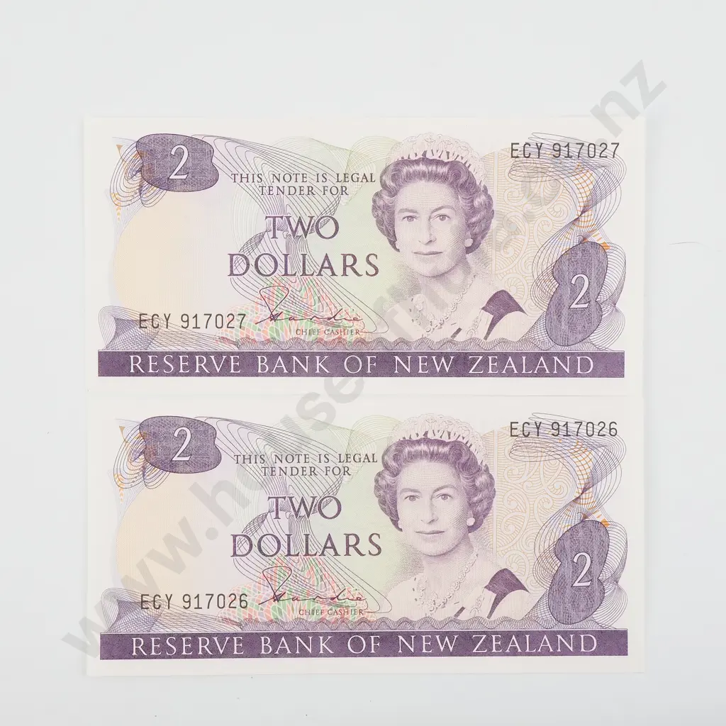 Consecutive Pair of AUNC Hardie Two Dollar Banknotes  Image 1++