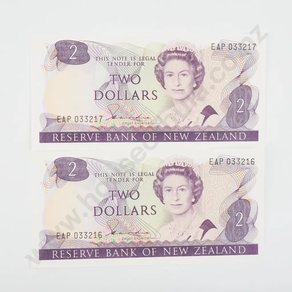 Consecutive Pair of AUNC Hardie Two Dollar Banknotes  Image 1++