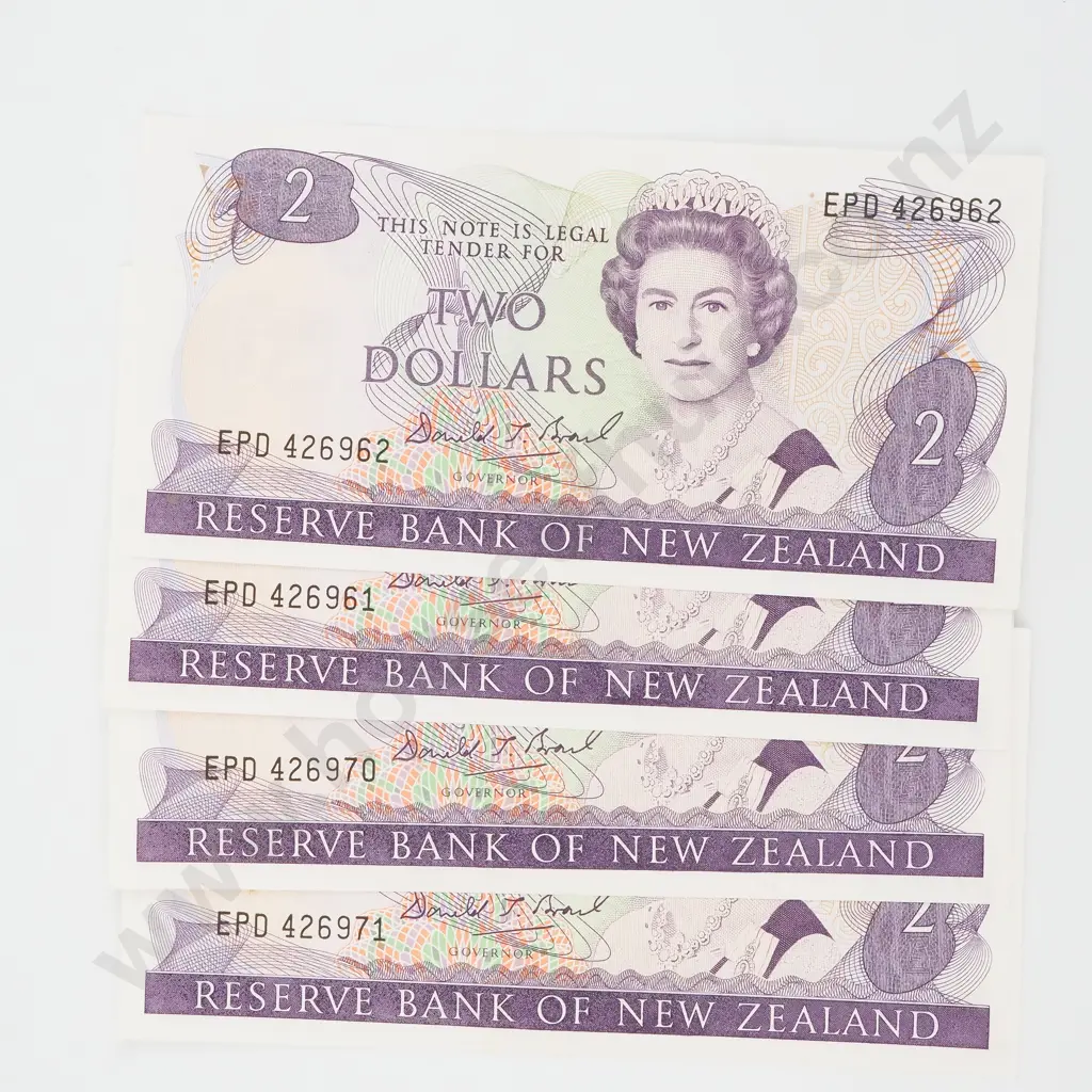 Consecutive Lot of Four AUNC Brash Two Dollar Banknotes Image 1++