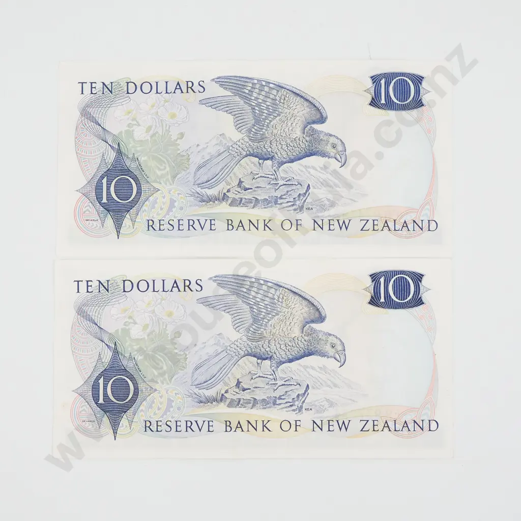 Two New Zealand Ten Dollar Fleming Banknotes - Better Grades  Image 1++