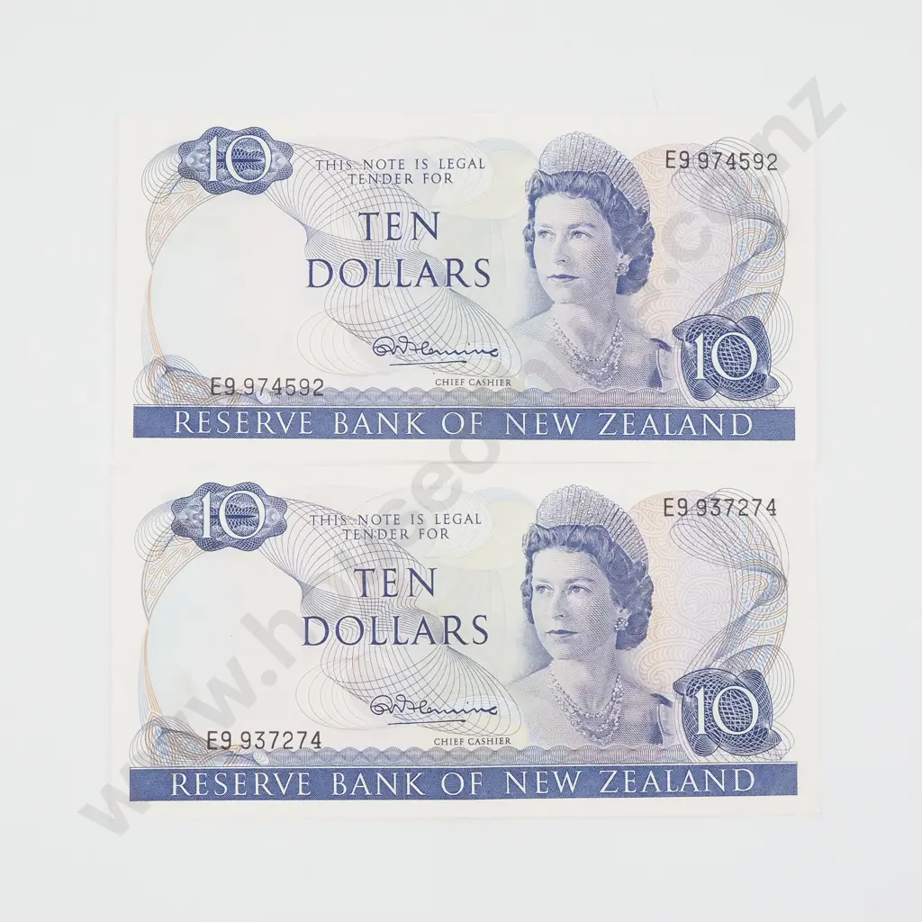 Two New Zealand Ten Dollar Fleming Banknotes - Better Grades  Image 1++