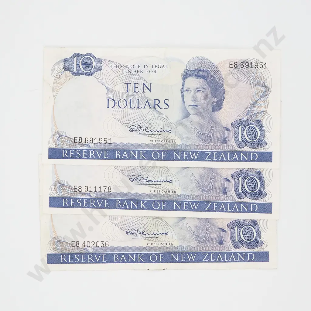 Three New Zealand Ten Dollar Fleming Banknotes  Image 1++