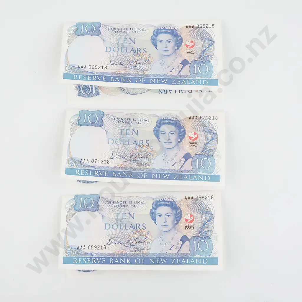 Three Uncut Pairs of 1990 Brash 10 Dollar Banknotes - Cut from larger presentation sheet  Image 1++