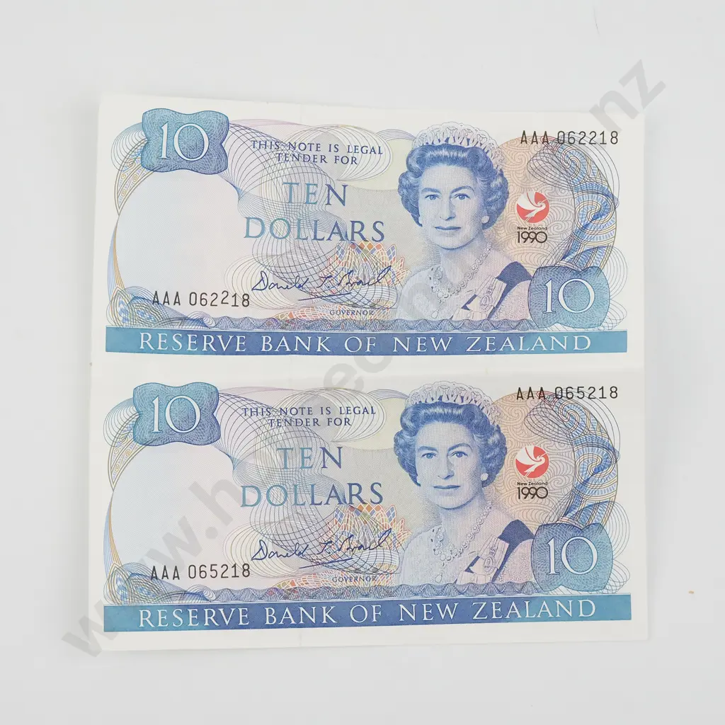 Three Uncut Pairs of 1990 Brash 10 Dollar Banknotes - Cut from larger presentation sheet  Image 1++