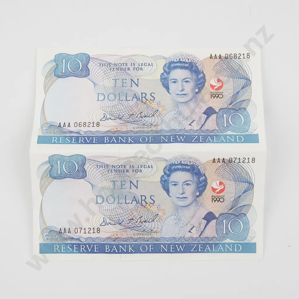Three Uncut Pairs of 1990 Brash 10 Dollar Banknotes - Cut from larger presentation sheet  Image 1++