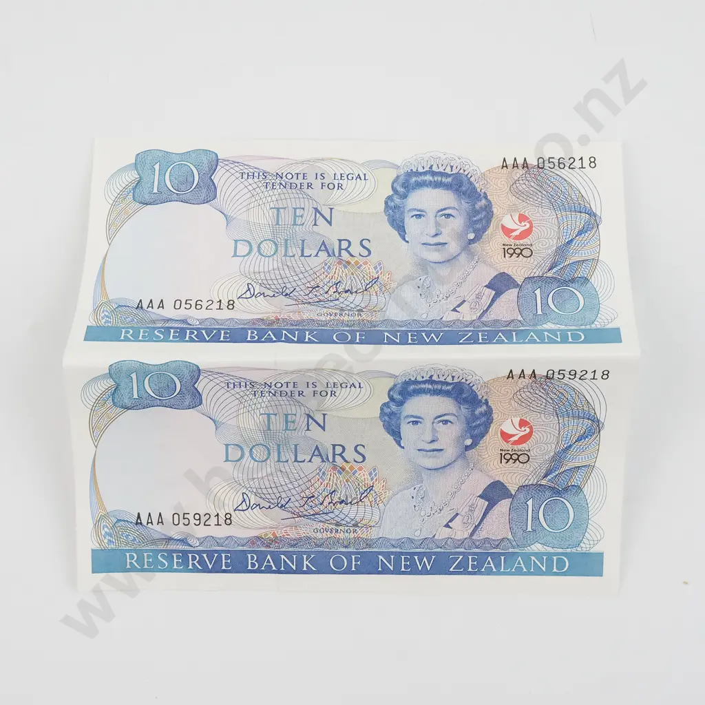 Three Uncut Pairs of 1990 Brash 10 Dollar Banknotes - Cut from larger presentation sheet  Image 1++