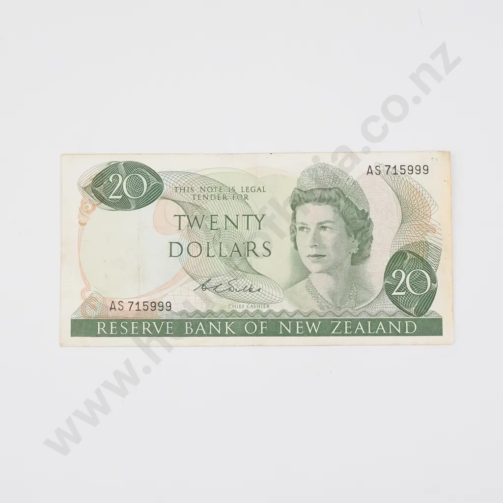New Zealand Twenty Dollar Wilks Banknote - First Prefix VF CV $350 Image 1++