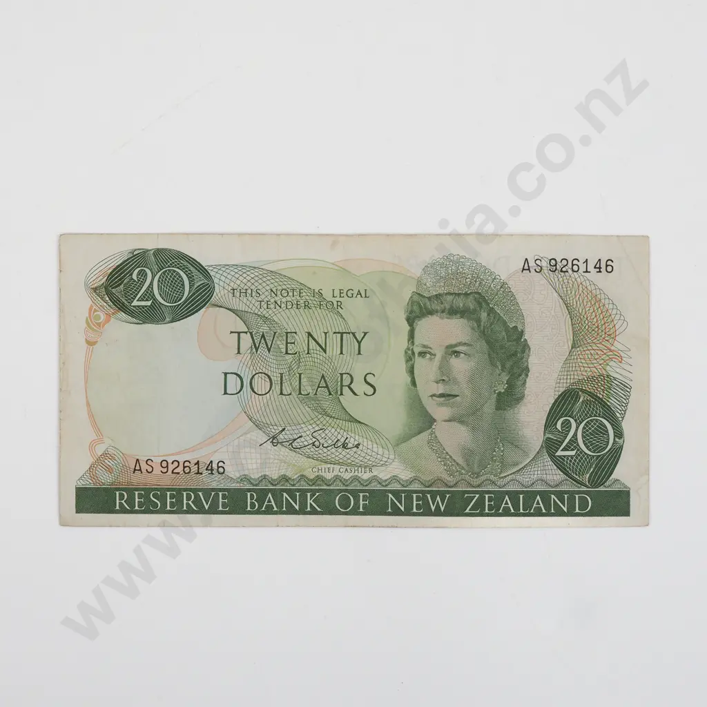 New Zealand Twenty Dollar Wilks Banknote - First Prefix VF CV $350 Image 1++