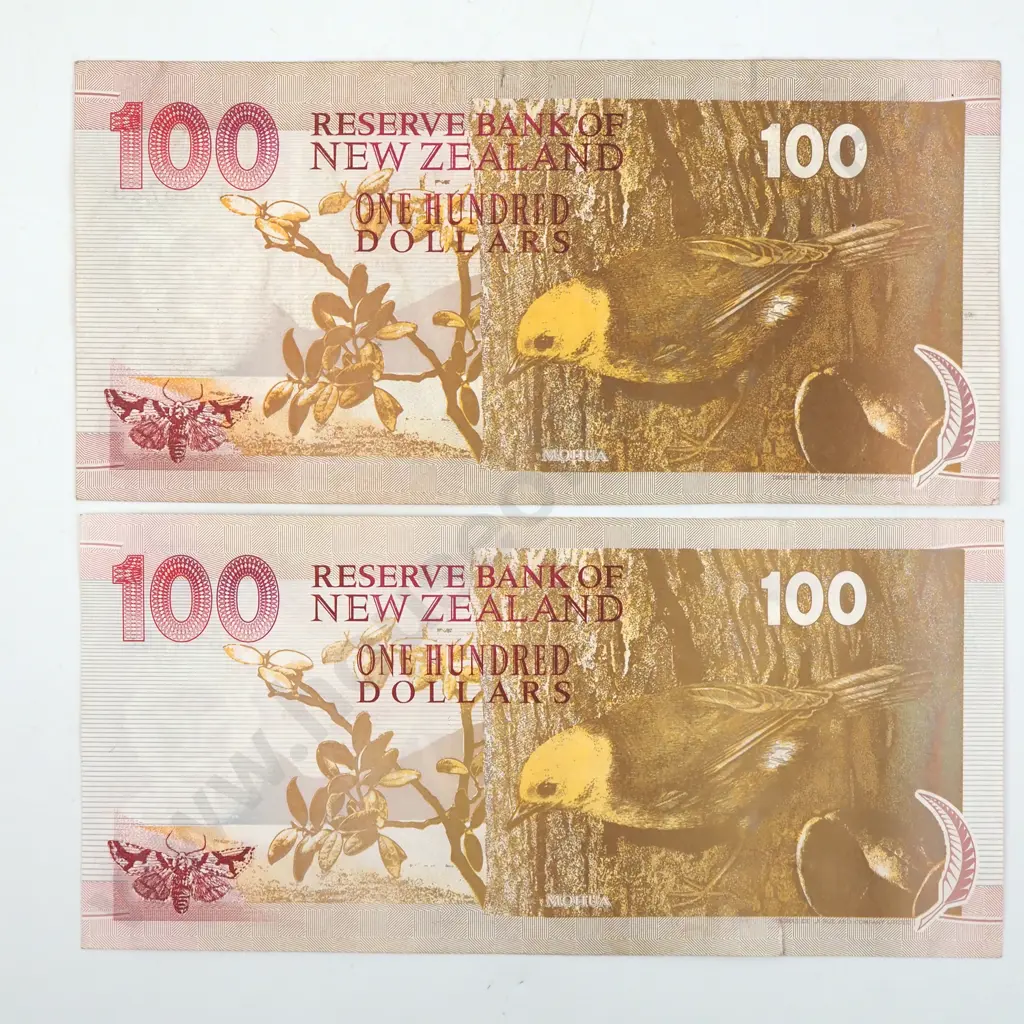 Two New Zealand One Hundred Dollar Brash Banknotes - One w Small Tear  Image 1++