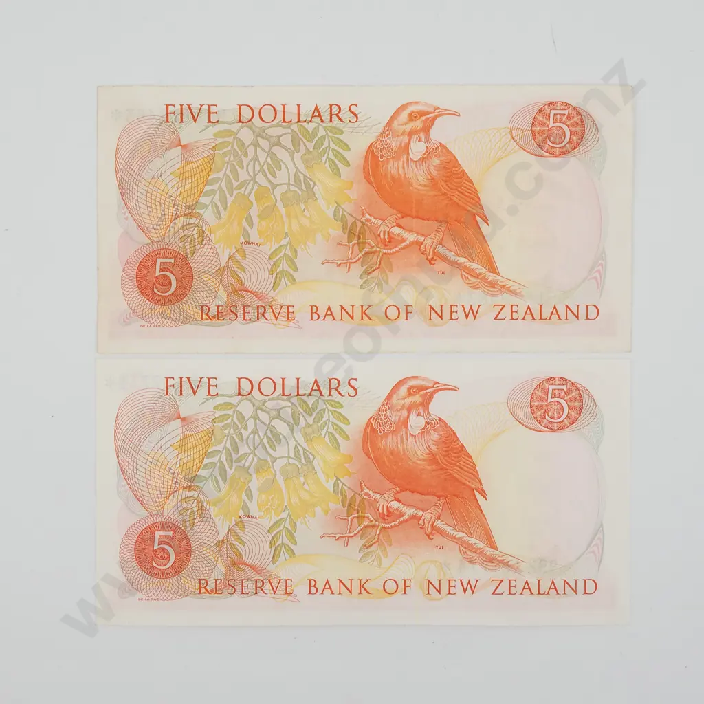 Two New Zealand Five Dollar Hardie Star Banknotes - Prefix 991 & 992  Image 1++