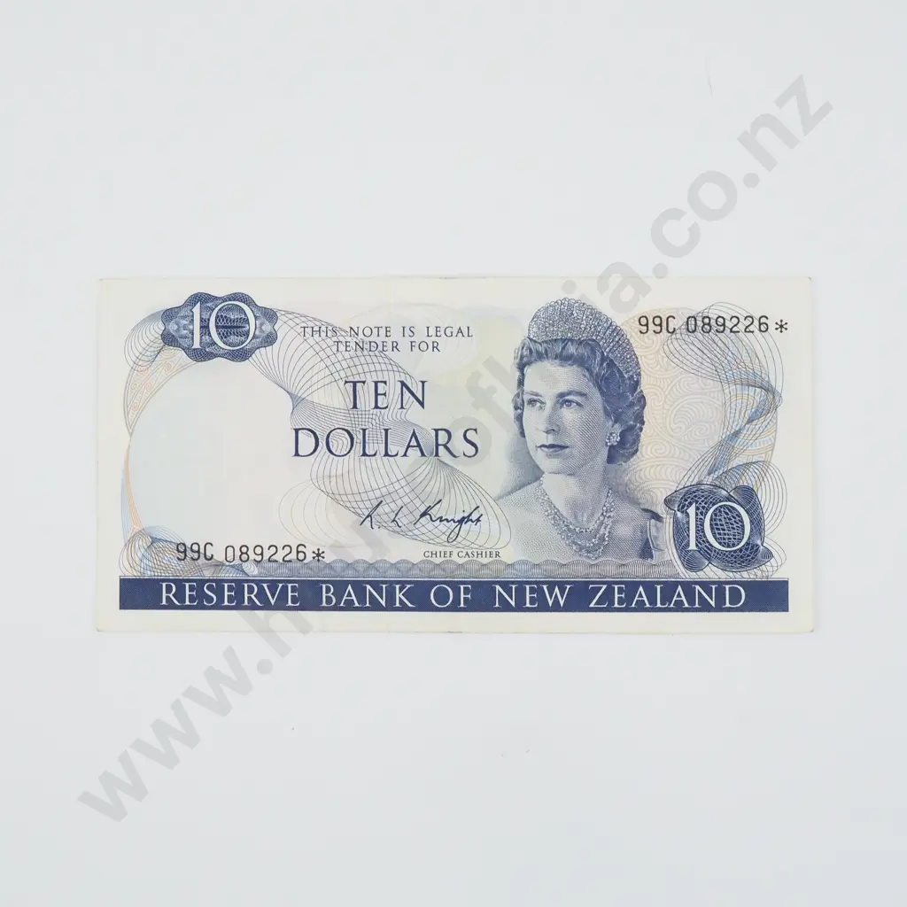Scarce New Zealand Ten Dollar Knight Star 99C Banknote - VF CV $250 - EF CV $600 Image 1++