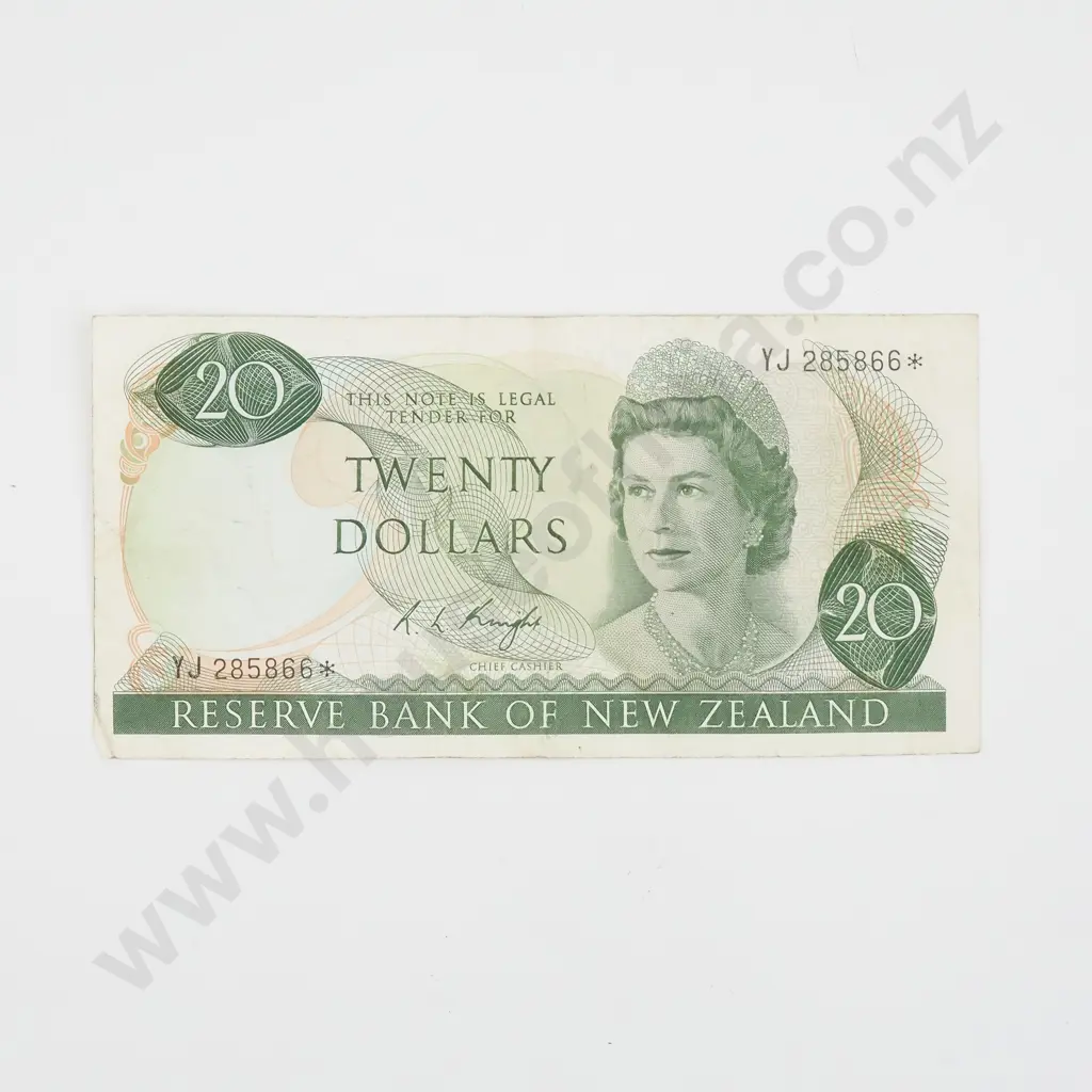 20 Dollar New Zealand Knight Star Banknote F CV $200  Image 1++