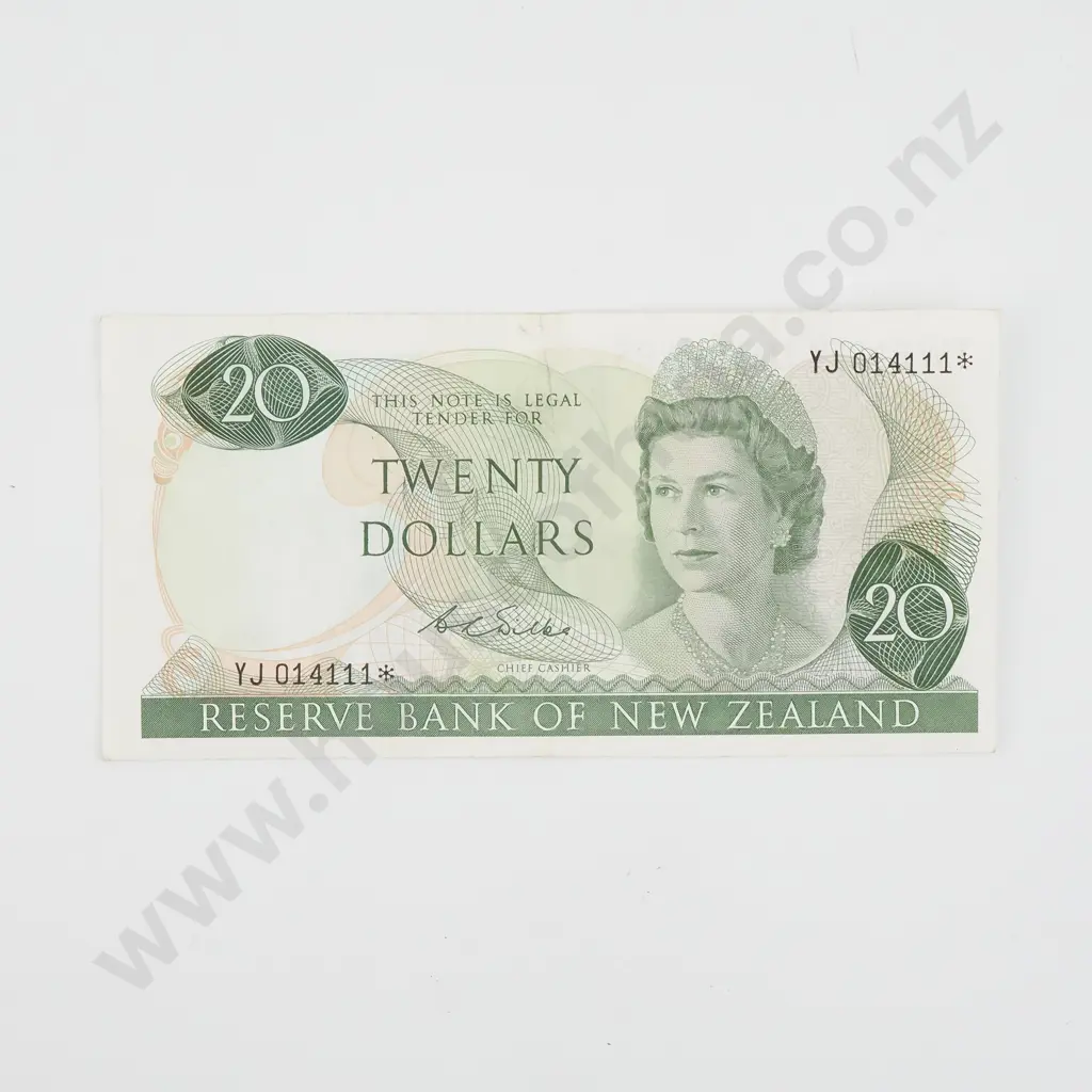 20 Dollar New Zealand Wilks Star Banknote - F CV $200  Image 1++