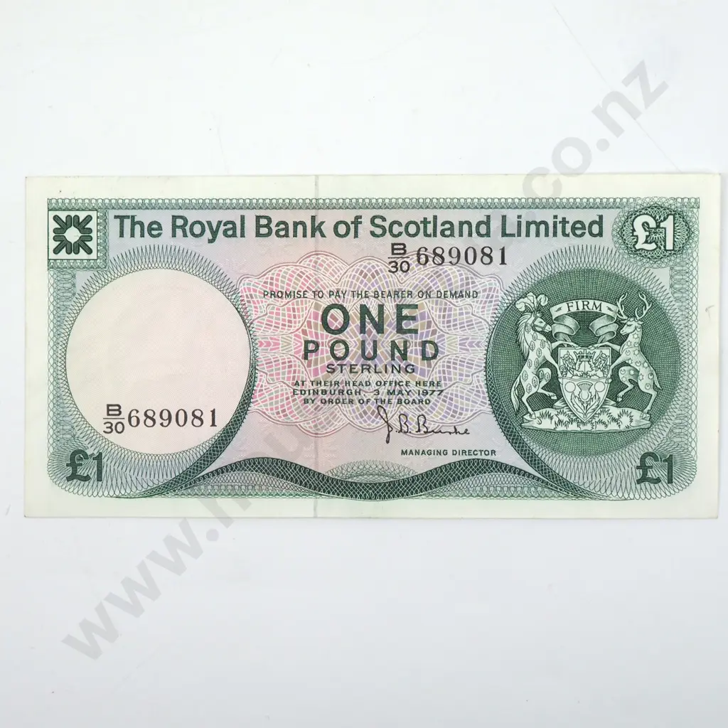 1977 Royal Bank of Scotland One Pound Banknote AUNC w Light Centre Crease  Image 1++