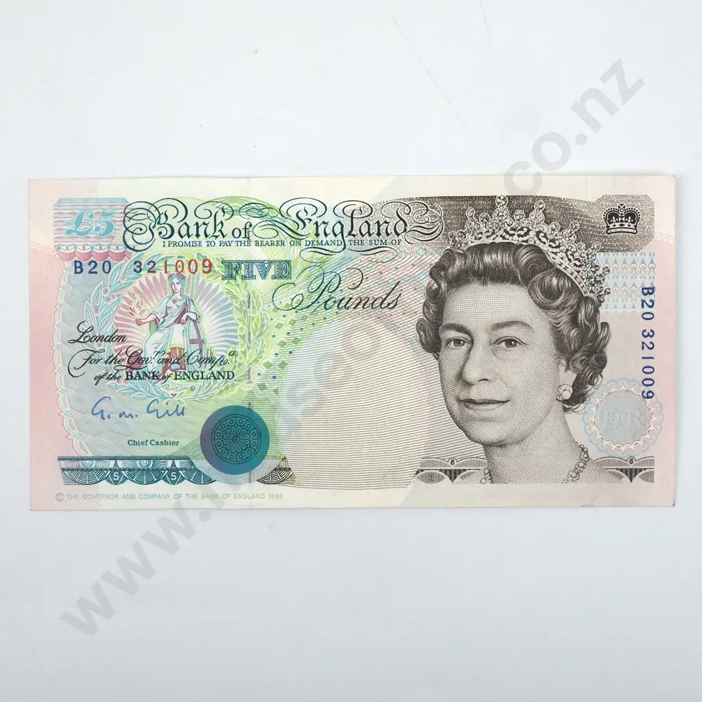 1990 United Kingdom Five Pound Banknote  Image 1++
