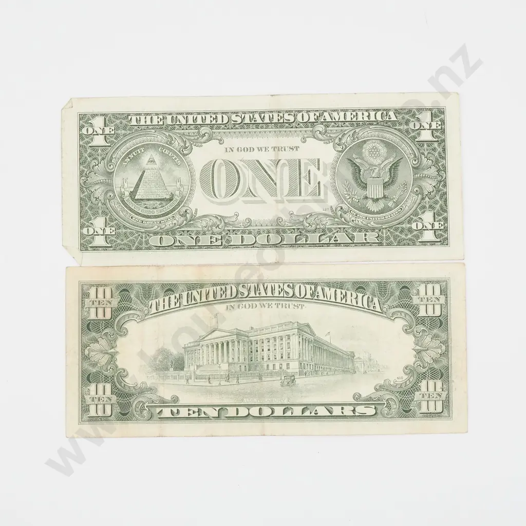 United States of America $1 & $10 Banknotes  Image 1++