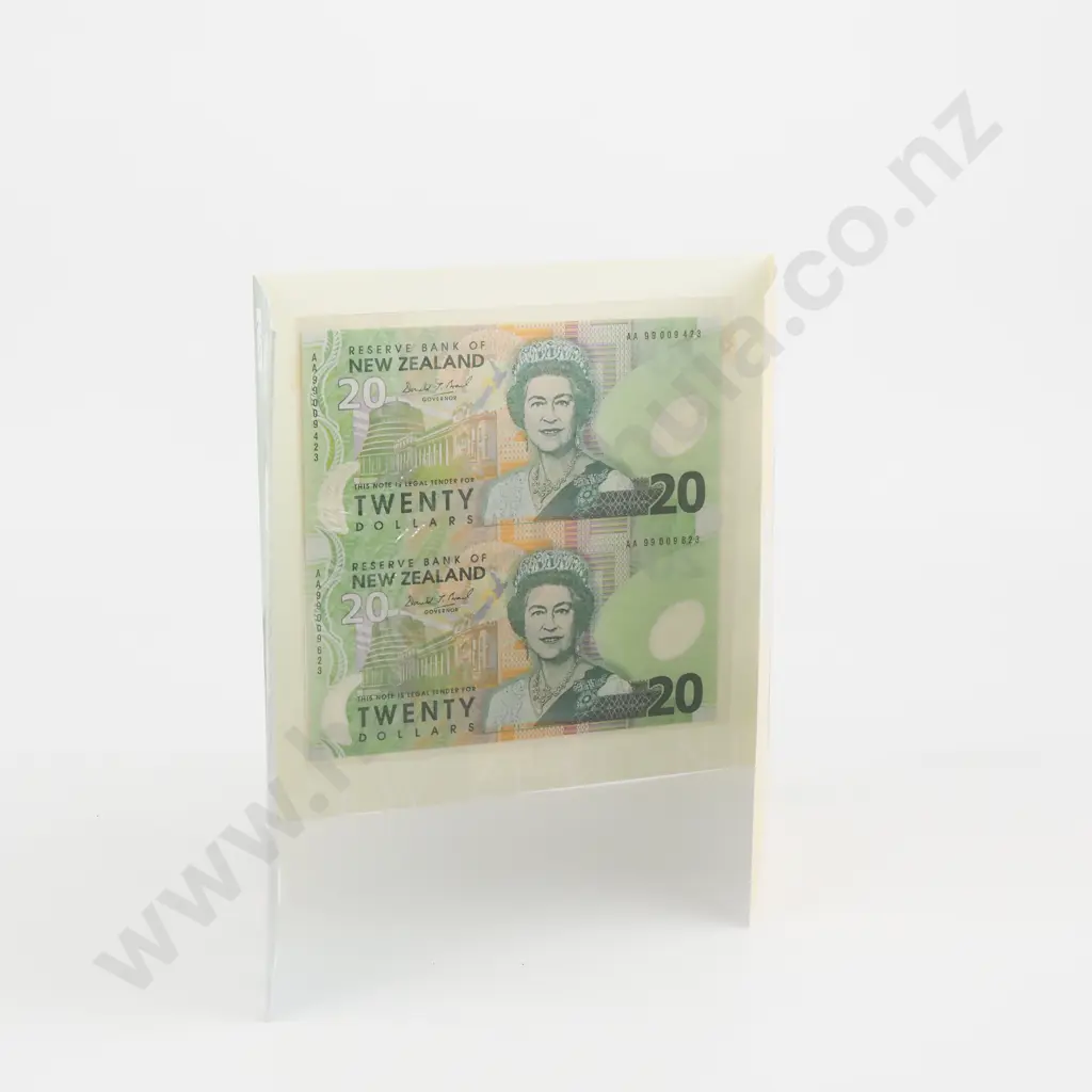 1999 New Zealand Uncut Pair of $20 Brash Banknotes in Presentation Folder Image 1++
