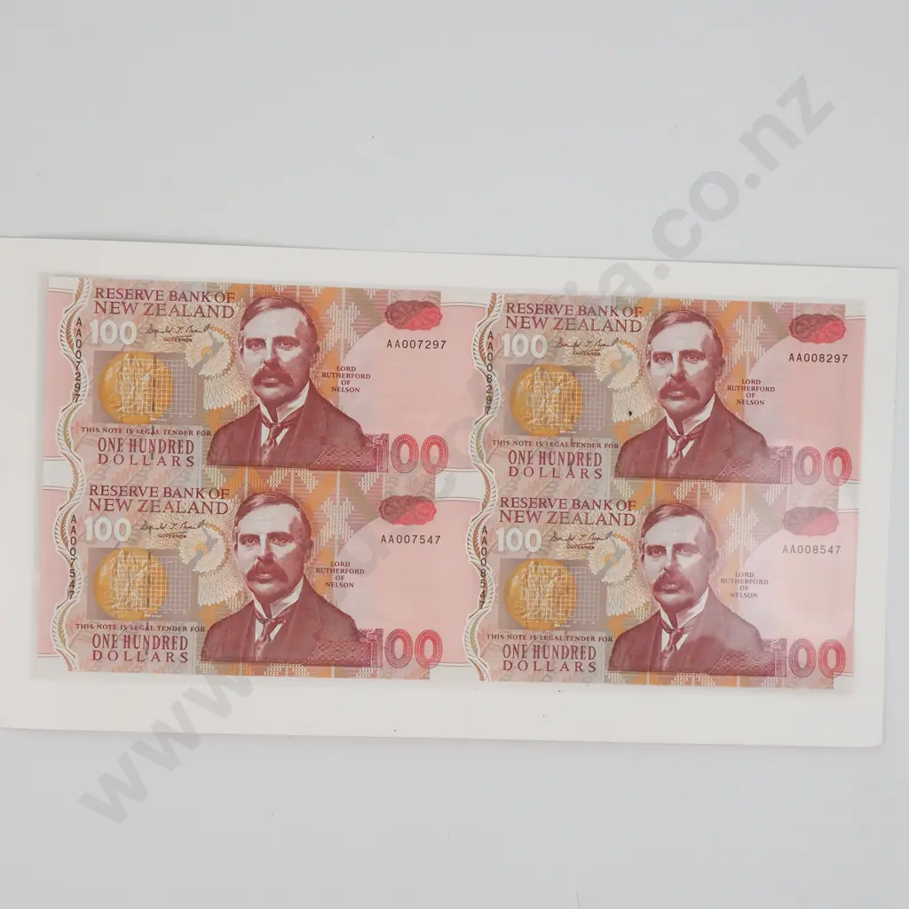 1992 Hundred Dollar Uncut Sheet of Four Presentation Pack  Image 1++