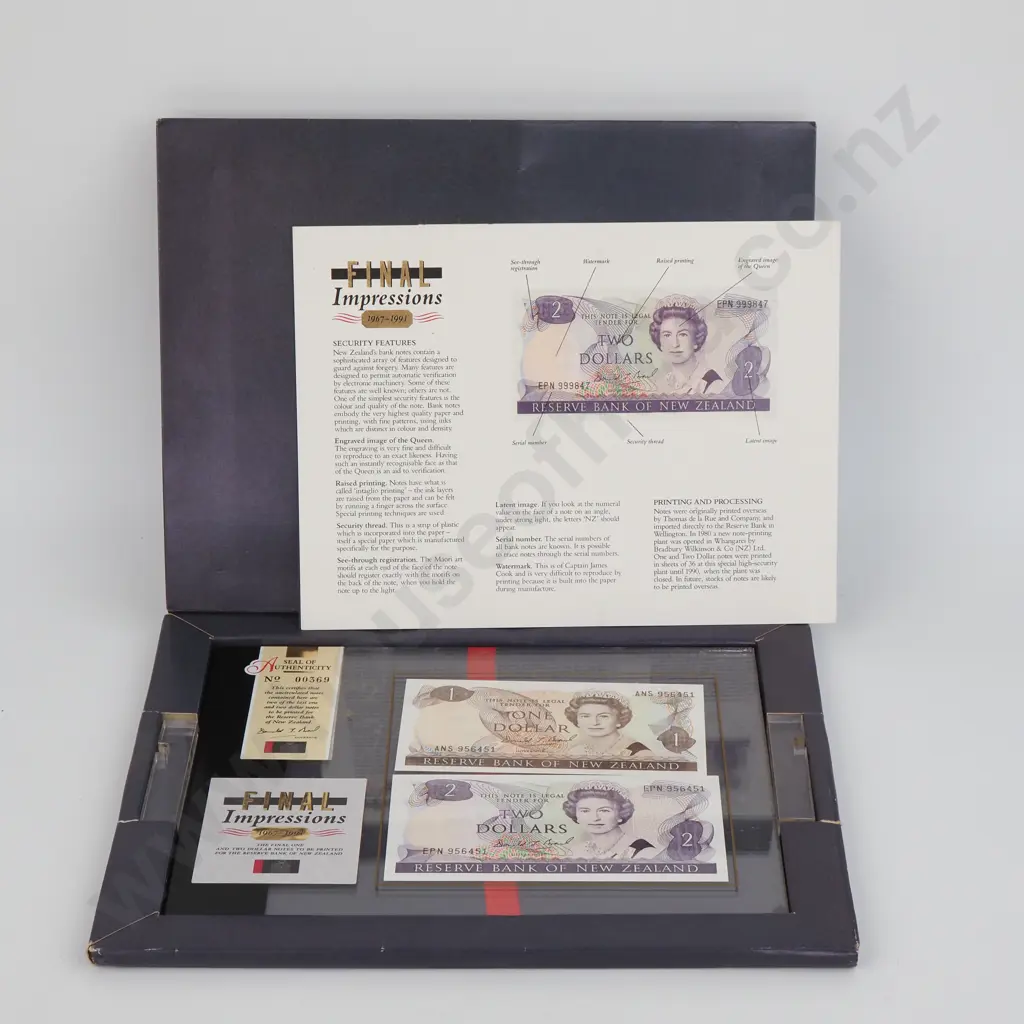 1991 Final Impressions - Final One & Two Dollar Notes to be Printed for the RBNZ Image 1++