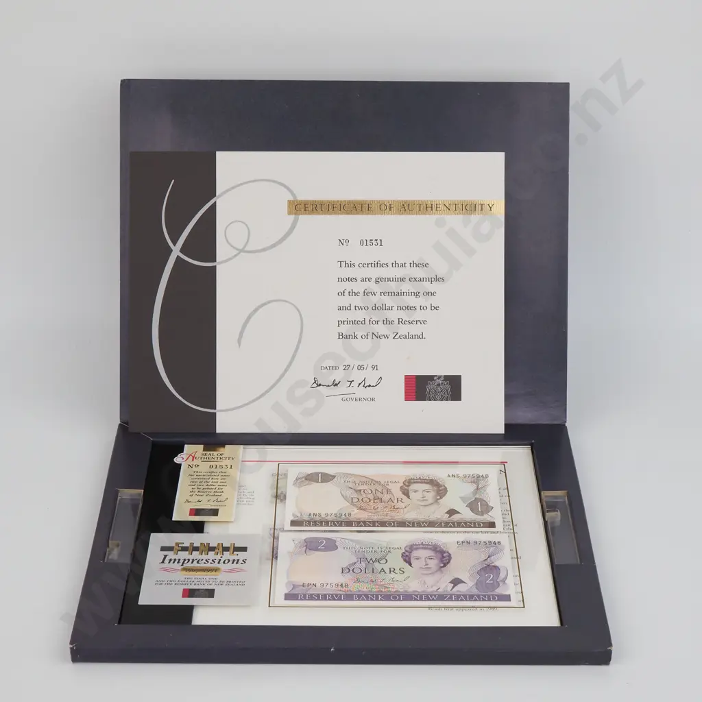 1991 Final Impressions - Final One & Two Dollar Notes to be Printed for the RBNZ Image 1++