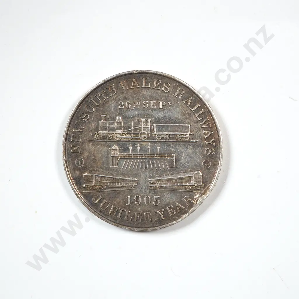 1905 New South Wales Railways Jubilee Silver Medallion Image 1++