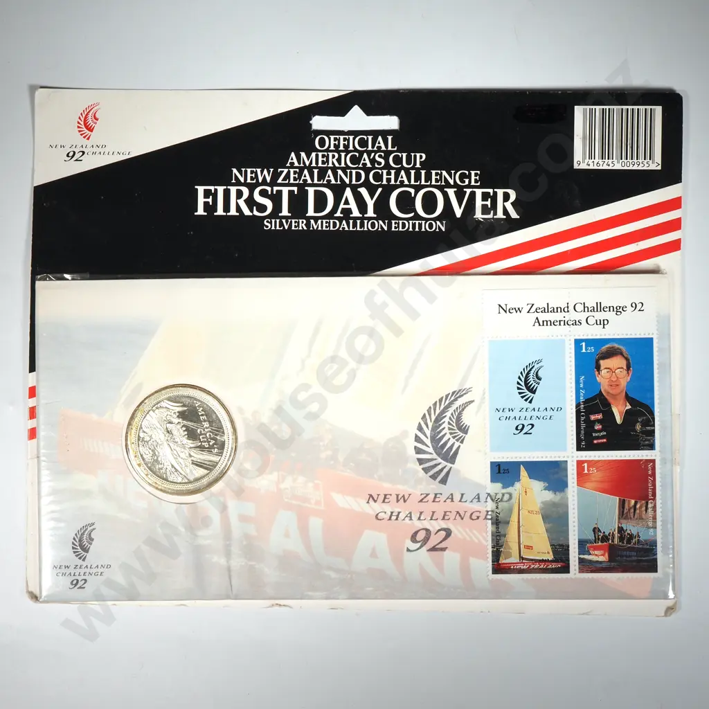 1992 New Zealand Americas Cup Silver Medallion 1 Ounce of Sterling Silver - First day cover  Image 1++