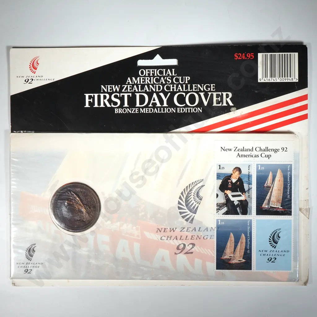 1992 New Zealand Americas Cup Bronze Medallion- First day cover  Image 1++